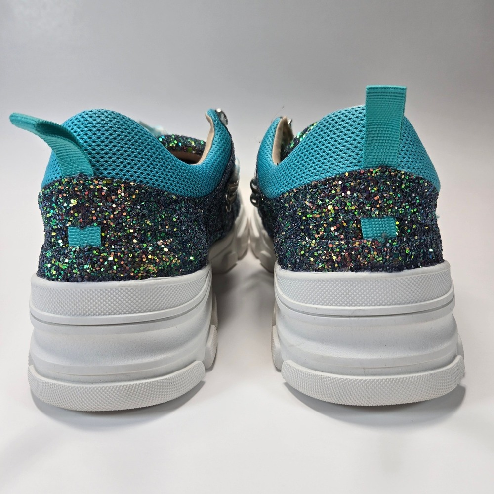 Chase and Chloe Glitter Chunky Sneakers Womens 8.5 Turquoise Y2K NEW NWOB - Picture 7 of 9